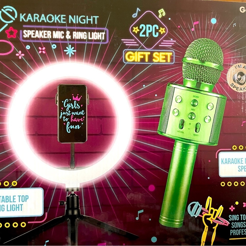 Kids Speaker Mic & Ring Light Gift Set NIB Holds phone! Social Media RecordFINAL